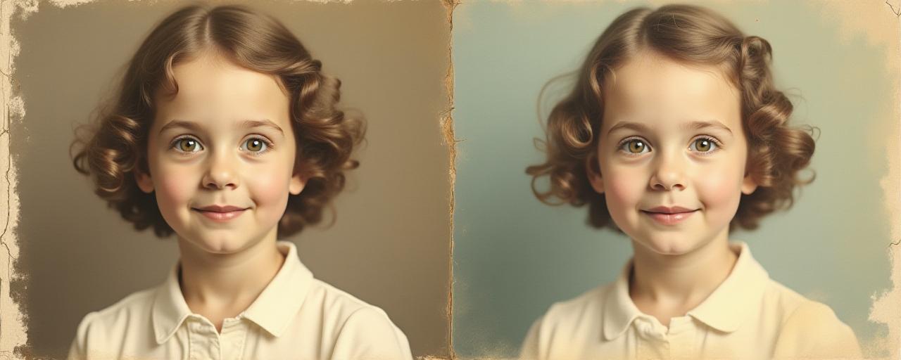 Before and after retouching of an old photograph